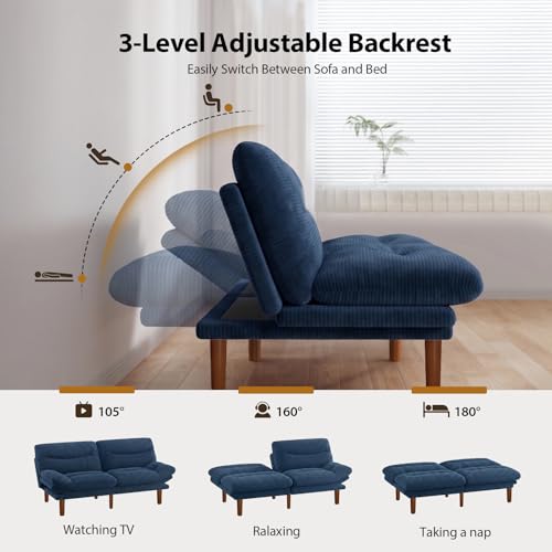 Modern 66-Inch Convertible Corduroy Futon Sofa Bed for Small Spaces