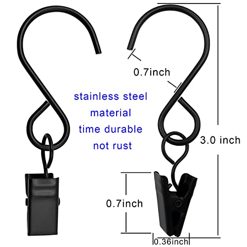 3-Inch Stainless Steel S-Hooks with Clips, 50 Pack Hanging Light Hangers