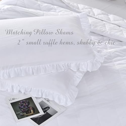 Ruffled Queen Bedspread Set - 3-Piece Shabby Chic Quilted Coverlet