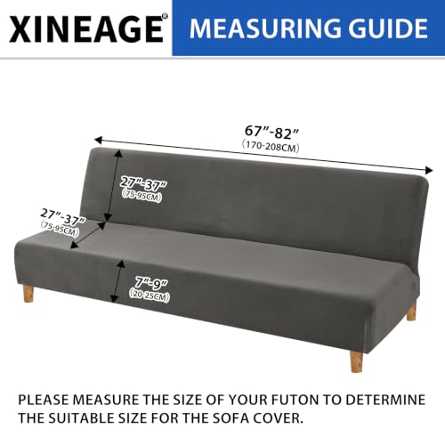 Full Size Velvet Futon Cover - Stretch Armless Sofa Protector, Gray