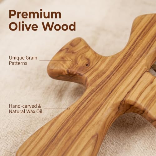 Hand-Carved Olive Wood Palm Cross - 4.72 Inch Comfort Prayer Cross