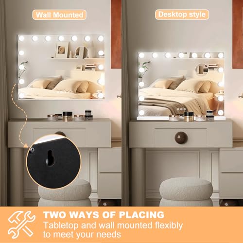 Moonee White 23 x 18 Inch Lighted Vanity Mirror with Dimmable Bulbs & 10X Magnifier