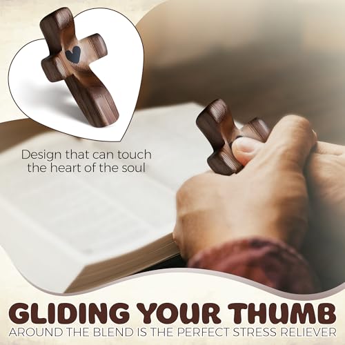 Solid Walnut Wooden Pocket Cross for Prayer, Stress Relief and Comfort