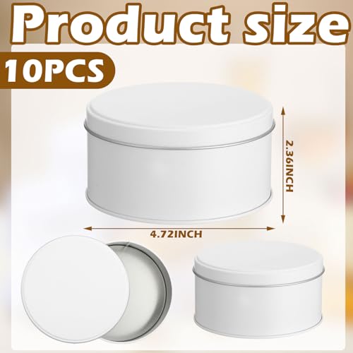 Hicarer 10 Pack White Cookie Tins with Lids - Round Metal Gift Storage Containers