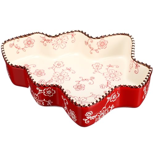 Vesici 9-Inch Christmas Tree Ceramic Pie Pan, 27oz, Red