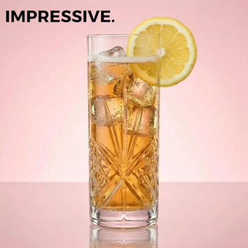 Godinger Dublin Crystal Tall Highball Drinking Glasses Set of 4 - All Purpose Beverage Glassware