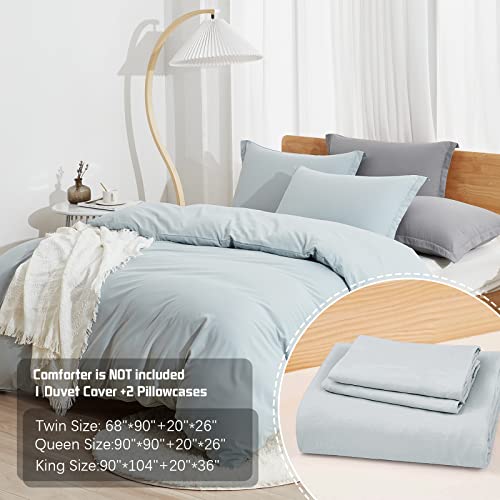 Washed Microfiber Queen Duvet Cover Set with Zipper & Corner Ties