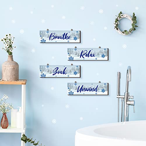 Winter Rustic 4-Piece Wood Bath Decor Signs – Relax Soak Unwind Breathe