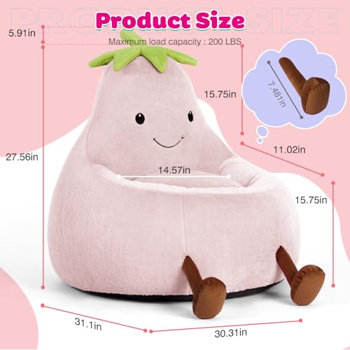 Kids Bean Bag Chair - Toddler & Teen Friendly Eggplant Shape with Faux Fur, 31 Inch