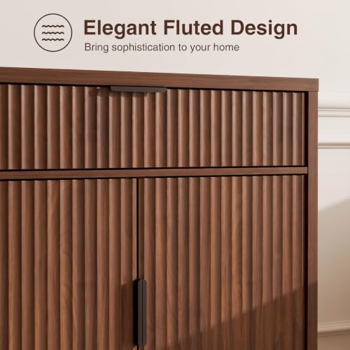 32-Inch Fluted Sideboard Buffet Cabinet with Drawer and Adjustable Shelf