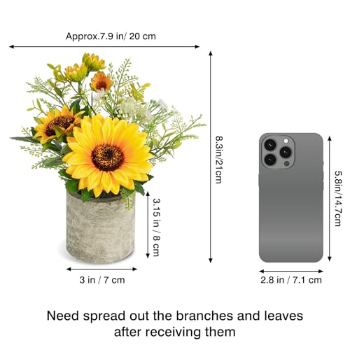 Artificial Sunflower Pot with Eucalyptus Leaves - 21 cm