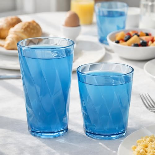 LemonRoad 12 Pack Reusable Plastic Drinking Glasses Set - Blue, 20oz & 13.5oz