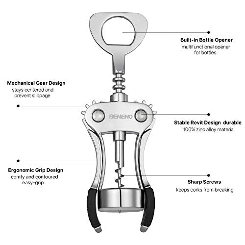 Beneno Silver Wing Corkscrew Wine Opener - Premium All-in-One Bar Tool