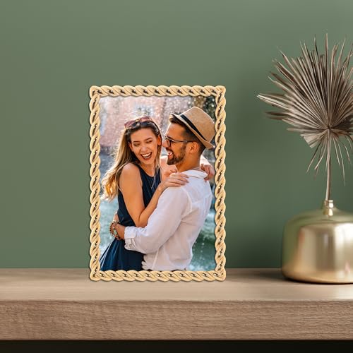 4x6 Decorative Gold Metal Rope Picture Frame - Wall & Tabletop Display