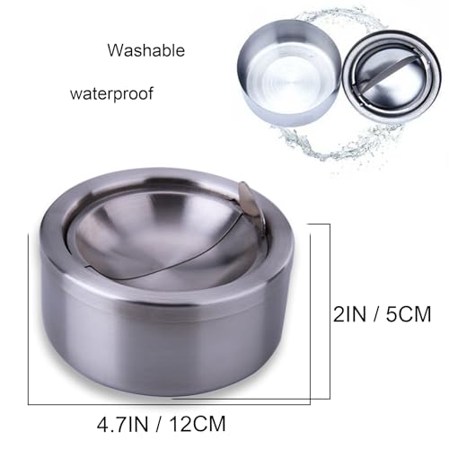 Stainless Steel Windproof Ashtray with Lid - Flip Top Outdoor Ash Tray