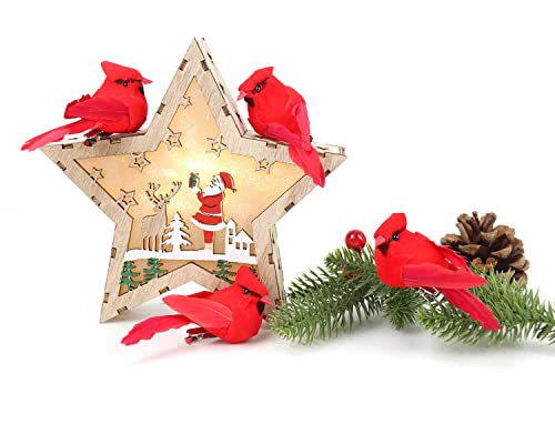 12 Pcs Artificial Cardinal Birds Christmas Ornaments for Wreaths & Crafts, Red Velvet & Feathers