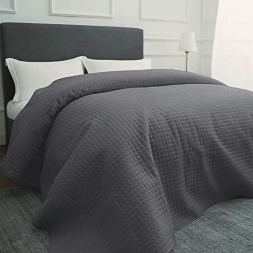 Luxury Checkered Microfiber Quilt Bedspread - Full/Queen, Dark Grey