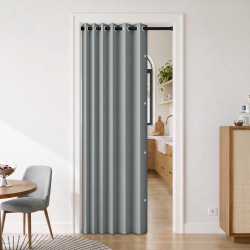 100% Blackout Magnetic Door Curtain Panel for Closet & Hallway, Gray - 45x80