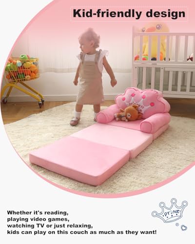 MOONBEEKI Kids Foldable Princess Couch - Toddler Sofa & Play Seat, Pink