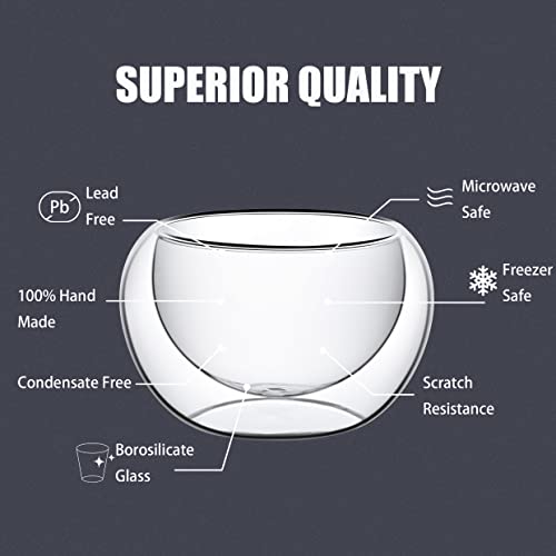 PunPun Double Wall Borosilicate Glass Tea & Espresso Cups Set of 4, 2.7oz / 80ml