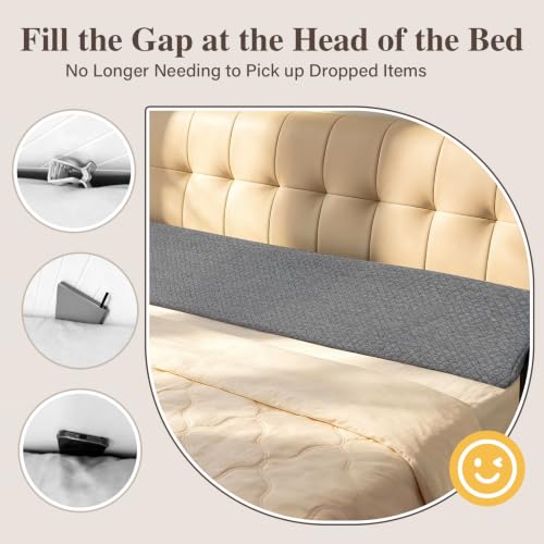Triangle Bed Gap Filler for Headboard with Storage Pockets, Washable Cover