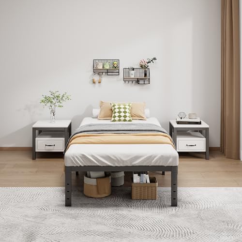 LUMUNANCE Heavy-Duty Twin Metal Platform Bed Frame with Storage Space
