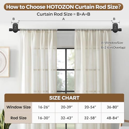 No Drill Adjustable Curtain Rod, 32 to 86 Inch, 5/8" Black Drapery Rod