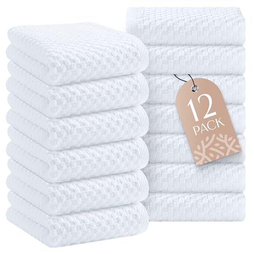100% Cotton Kitchen Towels - 12 Pack Super Absorbent Dobby Weave Dish Towels