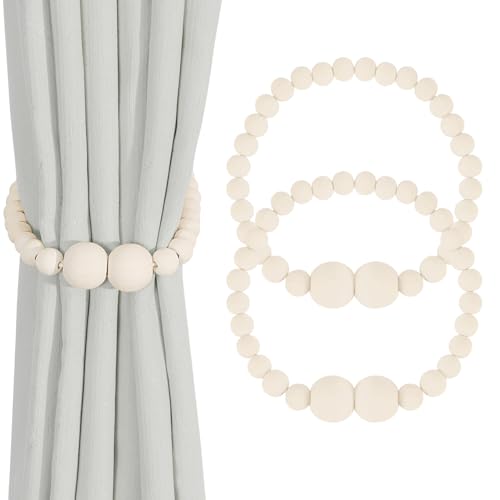 Wood Bead Curtain Tiebacks, 4 Pack Boho Farmhouse Drapery Holdbacks