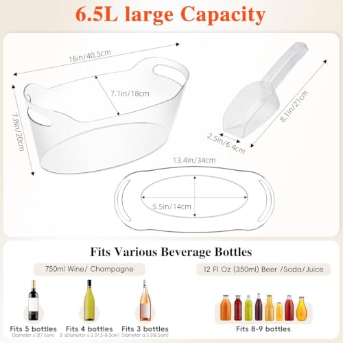 2 Pack 6.5L Clear Ice Buckets for Parties, Wine & Beverage Cooler Set