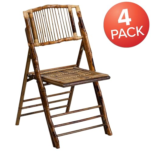 Bohemian Bamboo Folding Chairs, Set of 4, Commercial Grade Event Seating