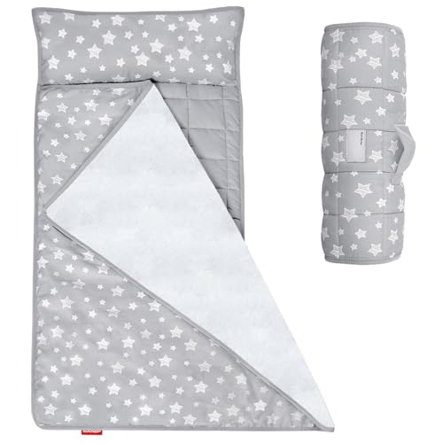 Toddler Nap Mat with Removable Pillow and Fleece Blanket 21" x 50"