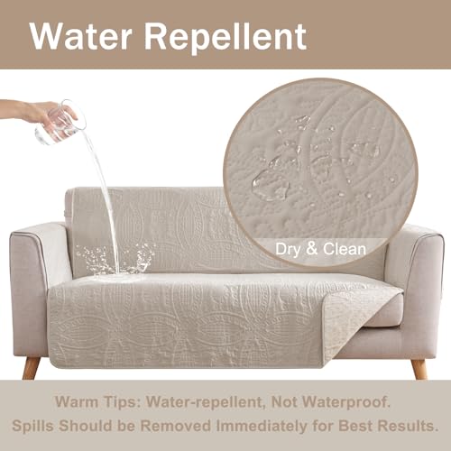 Beige Loveseat Cover for 2-Cushion Sofa, Water-Repellent
