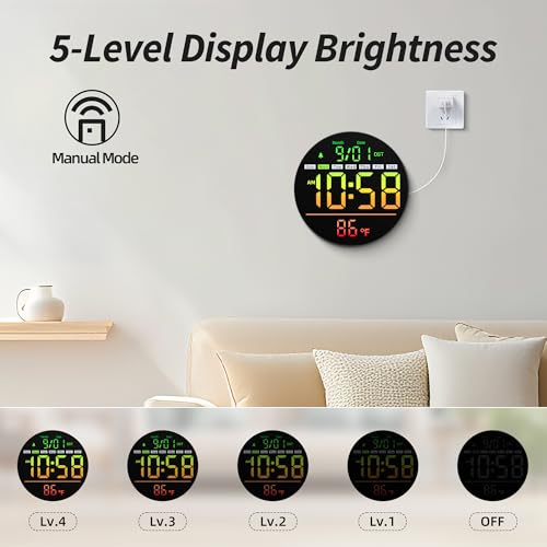 8-Inch LED Digital Wall Clock with Remote, RGB Color Display and Timer