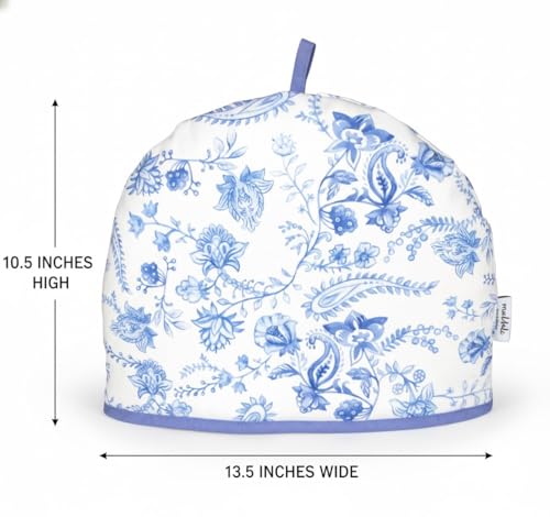 Large Insulated Tea Cozy - 100% Cotton Vintage Blue Floral Teapot Cover