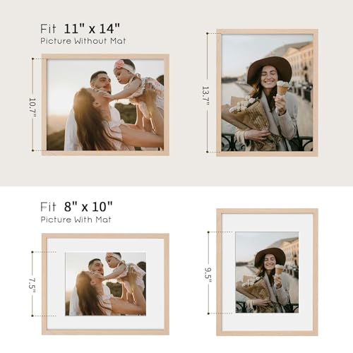 11x14 Solid Oak Wood Picture Frame with Mat for 8x10 Photo, Wall Hanging