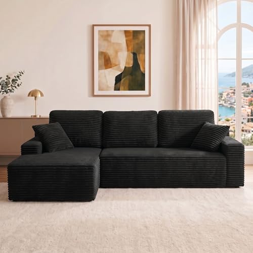 119-Inch Modular Sectional Couch, Corduroy L-Shaped Sofa with Left Chaise