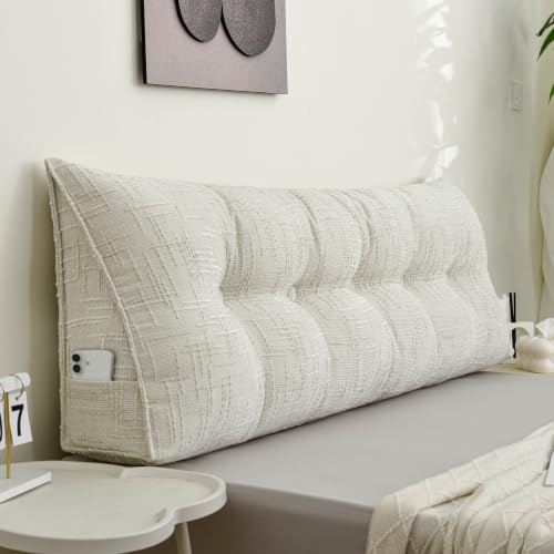 King Size Headboard Pillow with Side Pockets - Ergonomic Wedge for Comfort
