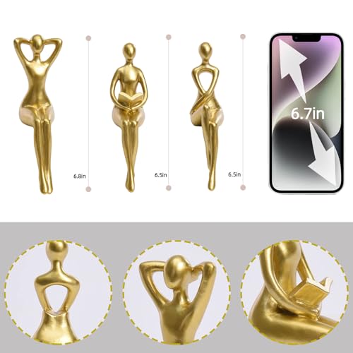 Abstract Gold Thinker Statue Set - Modern Resin Shelf Decor Figurines (3 Pc)