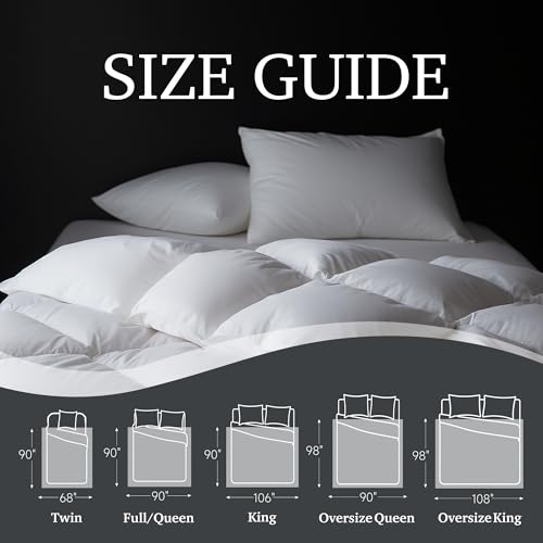 Oversized King Size White Goose Down Comforter - 100% Cotton, All Season Duvet Insert, Medium Warmth, 108x98 Inch