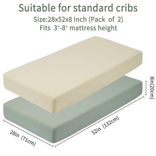 GUNTAIL Baby Crib Sheets 2-Pack, Soft Microfiber Fitted Sheet for Standard Crib and Toddler Mattress 52x28 Inch, Brown & Green