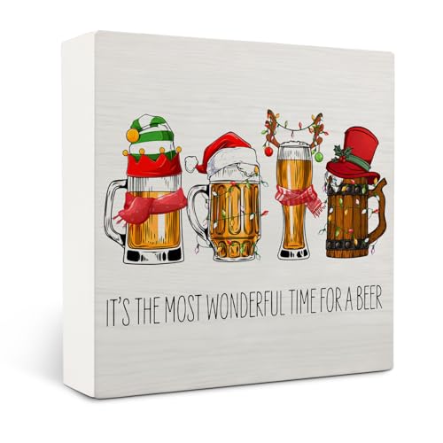 Christmas Wooden Beer Sign - Holiday Beer Lover Decor for Home & Office