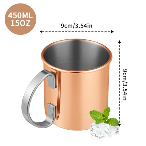 Rose Moscow Mule Copper Mug Set of 2, 15 oz - Hammered Copper Cups with Straws