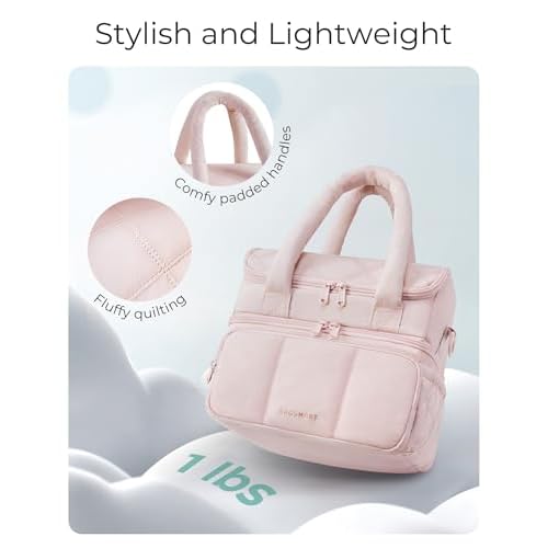 BAGSMART Lunch Bag Women, Double Deck Insulated Lunch Box, Quilted Puffer Lunch Tote, Leakproof, Durable & Reusable Large Lunch Cooler For Work Picnic Travel Meal Prep, Camel