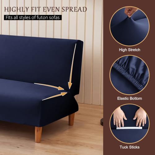 Large Navy Armless Futon Cover - Soft Stretch Sofa Protector