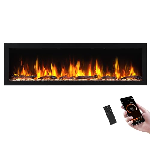 60 Inch Smart Linear Electric Fireplace Recessed Wall-Mount