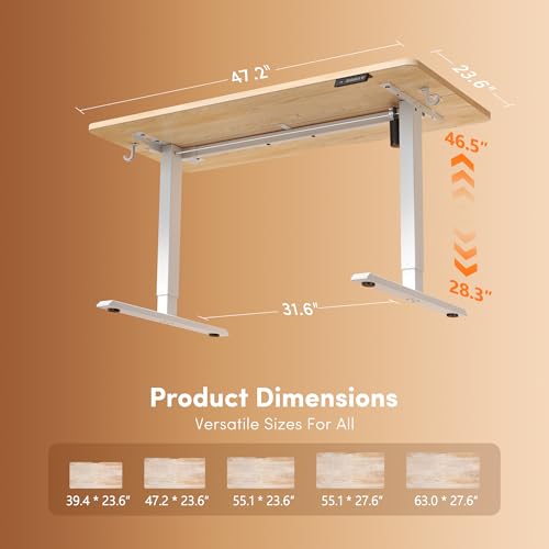 Electric Height Adjustable Standing Desk - 48 x 24 Inch Home Office Desk