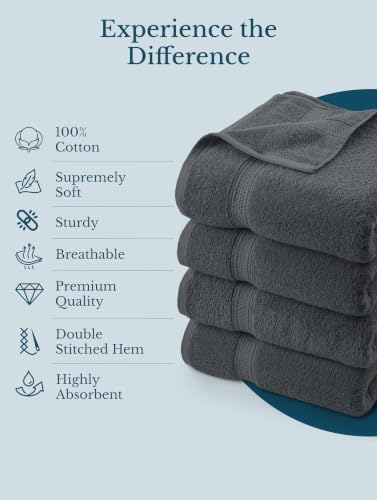 Utopia Towels 4-Pack Premium Bath Towels, 27x54 Inch Grey Cotton