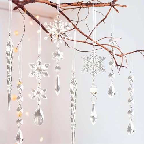 18-Piece Clear Acrylic Christmas Tree Ornaments - Snowflake & Icicle Set