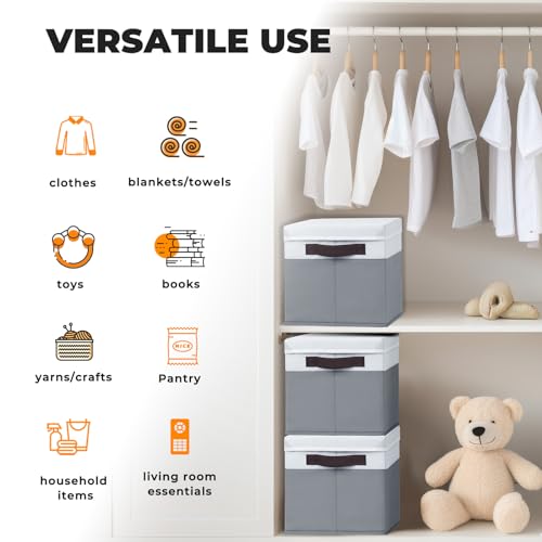 Large Closet Storage Bins with Lids 4-Pack Stackable Organizer Cubes